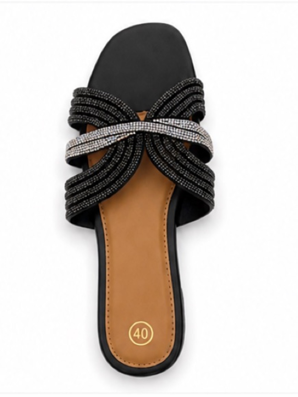 Black Embellished Slide Sandal with Rhinestone Accent